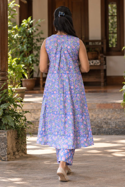 Blue Sanganeri Floral Print Co-Ord Set