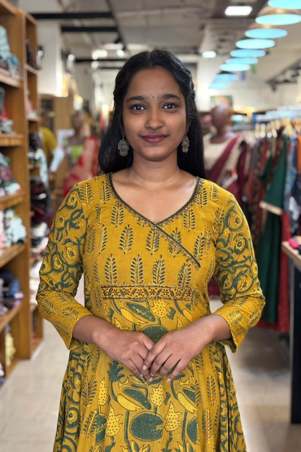 Yellow Ajrakh 5 Panel Anarkali