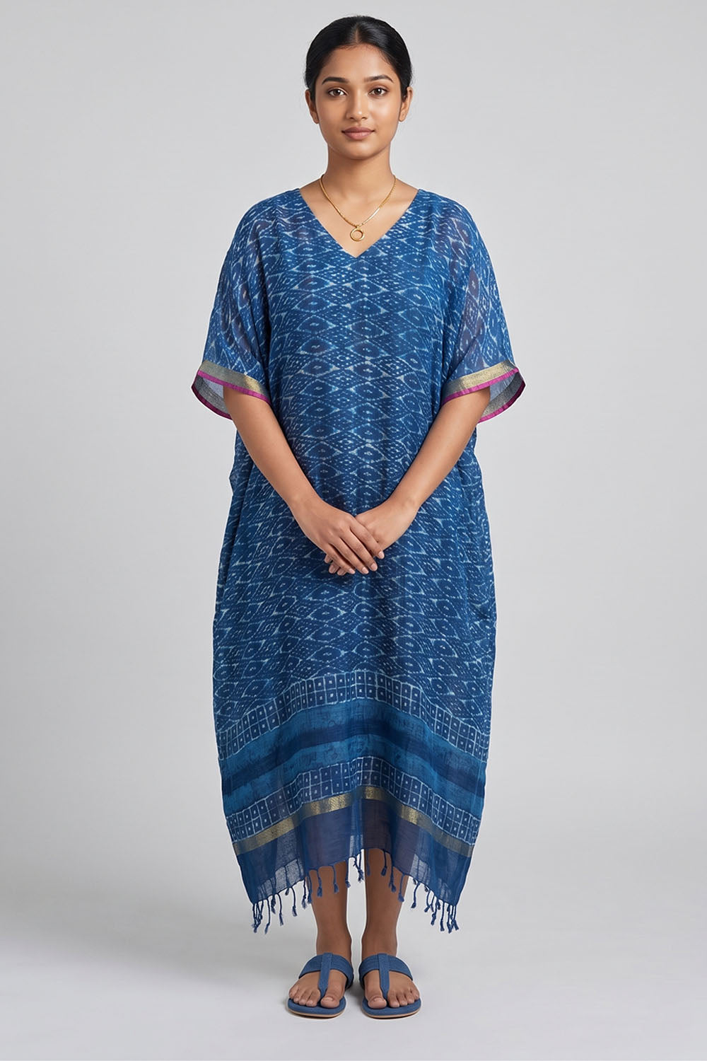 Linen Kaftan with Waves Print