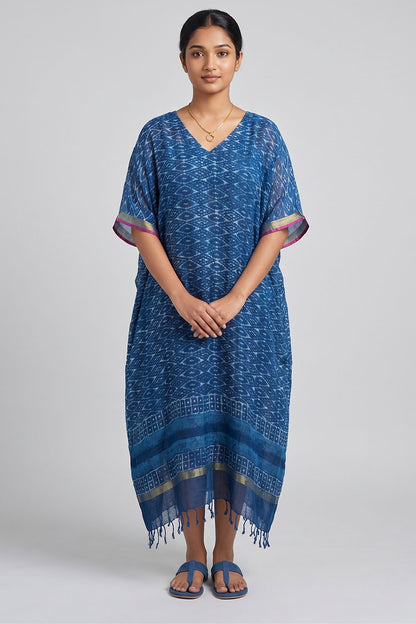 Linen Kaftan with Waves Print
