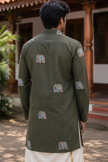 Mehandhi Green Kurta with Elephant Meenakari Print