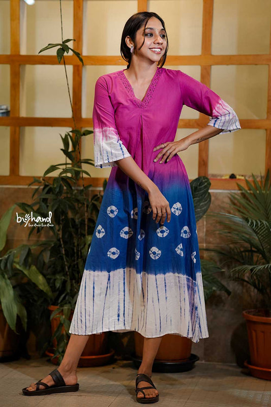 Dark pink and blue base shibori