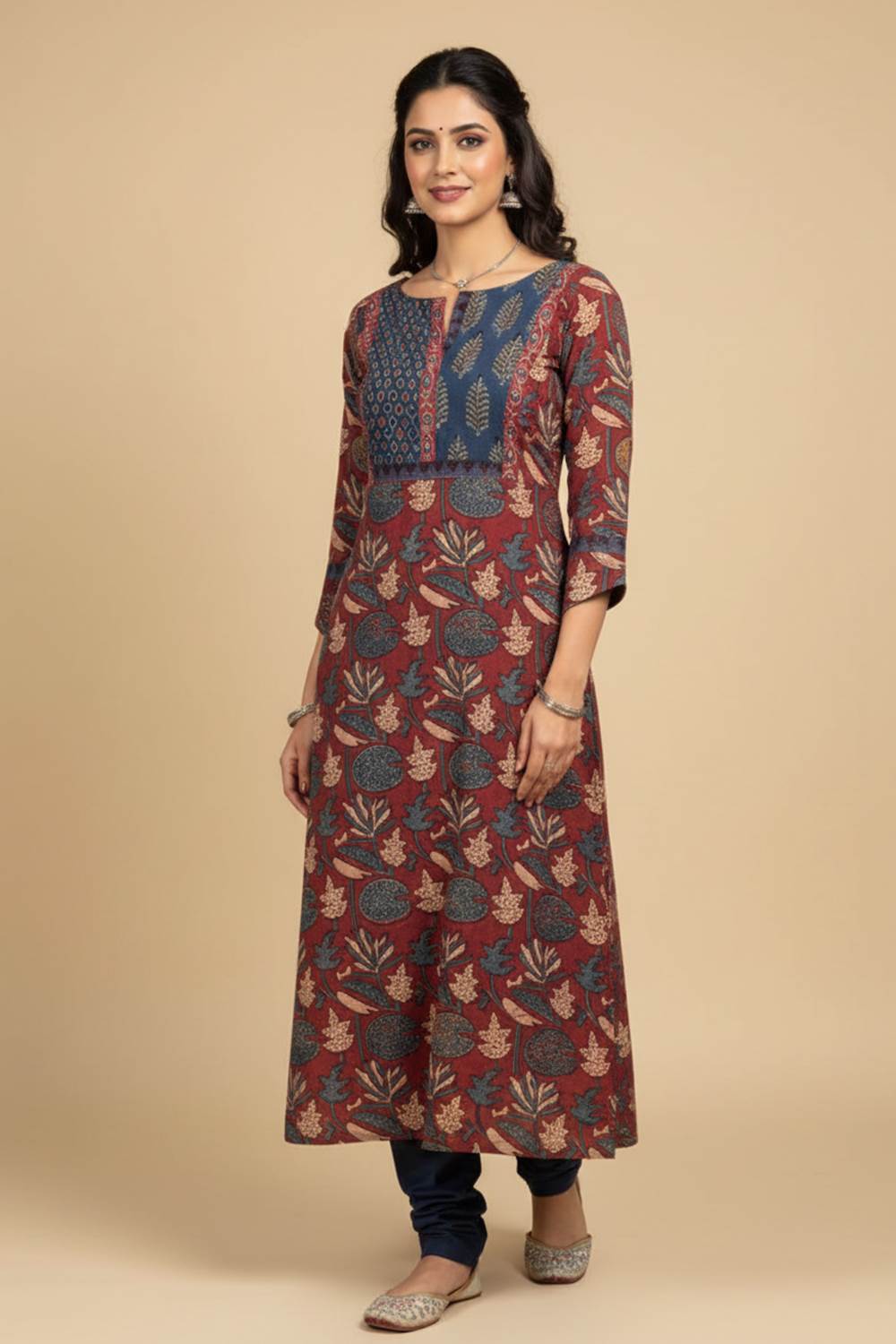Red Ajrakh Slitted Kurti