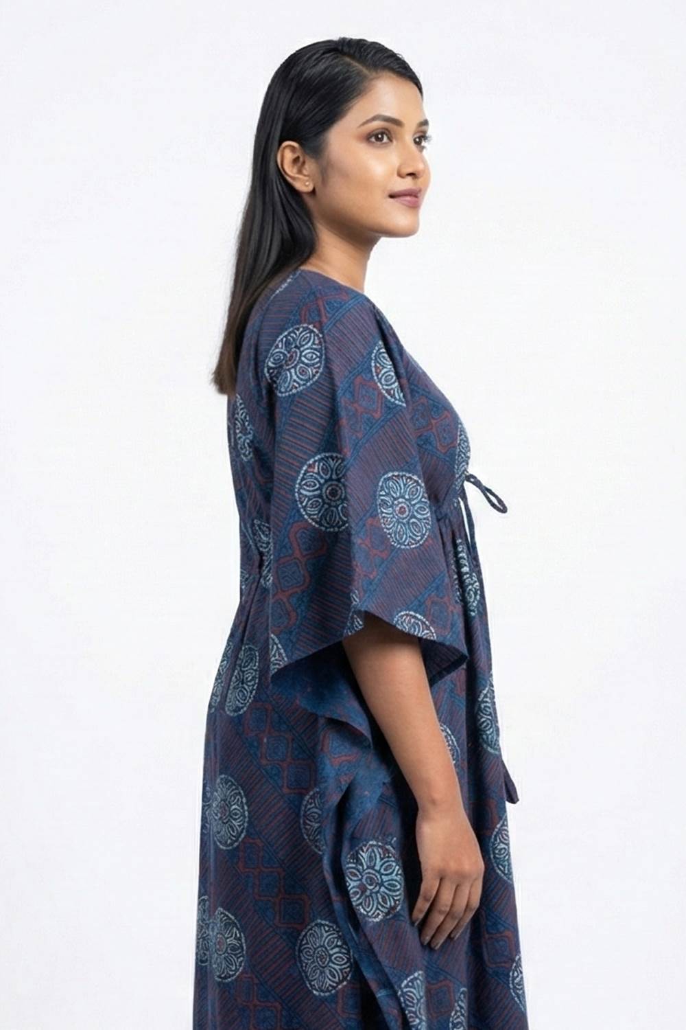 Navy Blue Ajrakh Cotton Kaftan