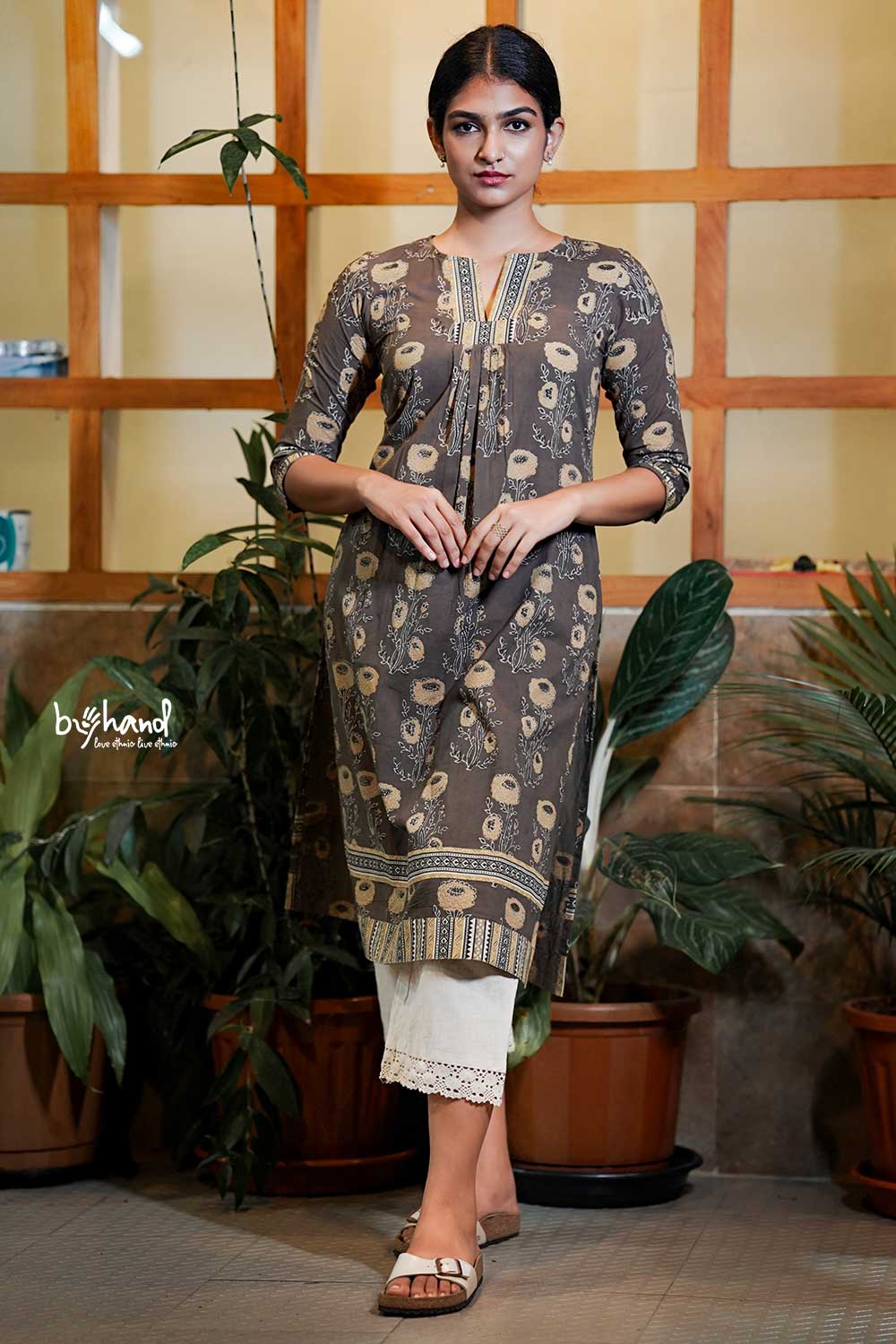 Dark olive green slited kurti