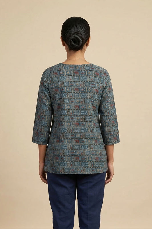 Blue Short Top with Prints