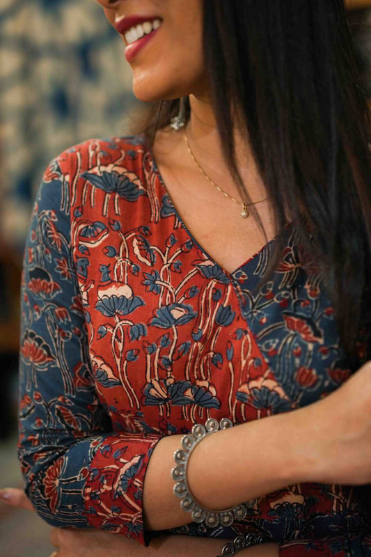 Offwhite Aline Kurti with Banana leaf Block Print