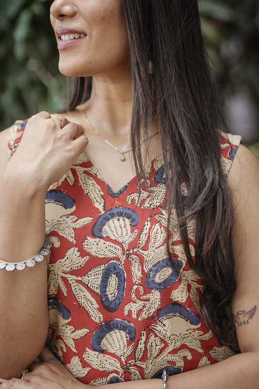 Kalamkari Maroon Base Floral Print Kurti