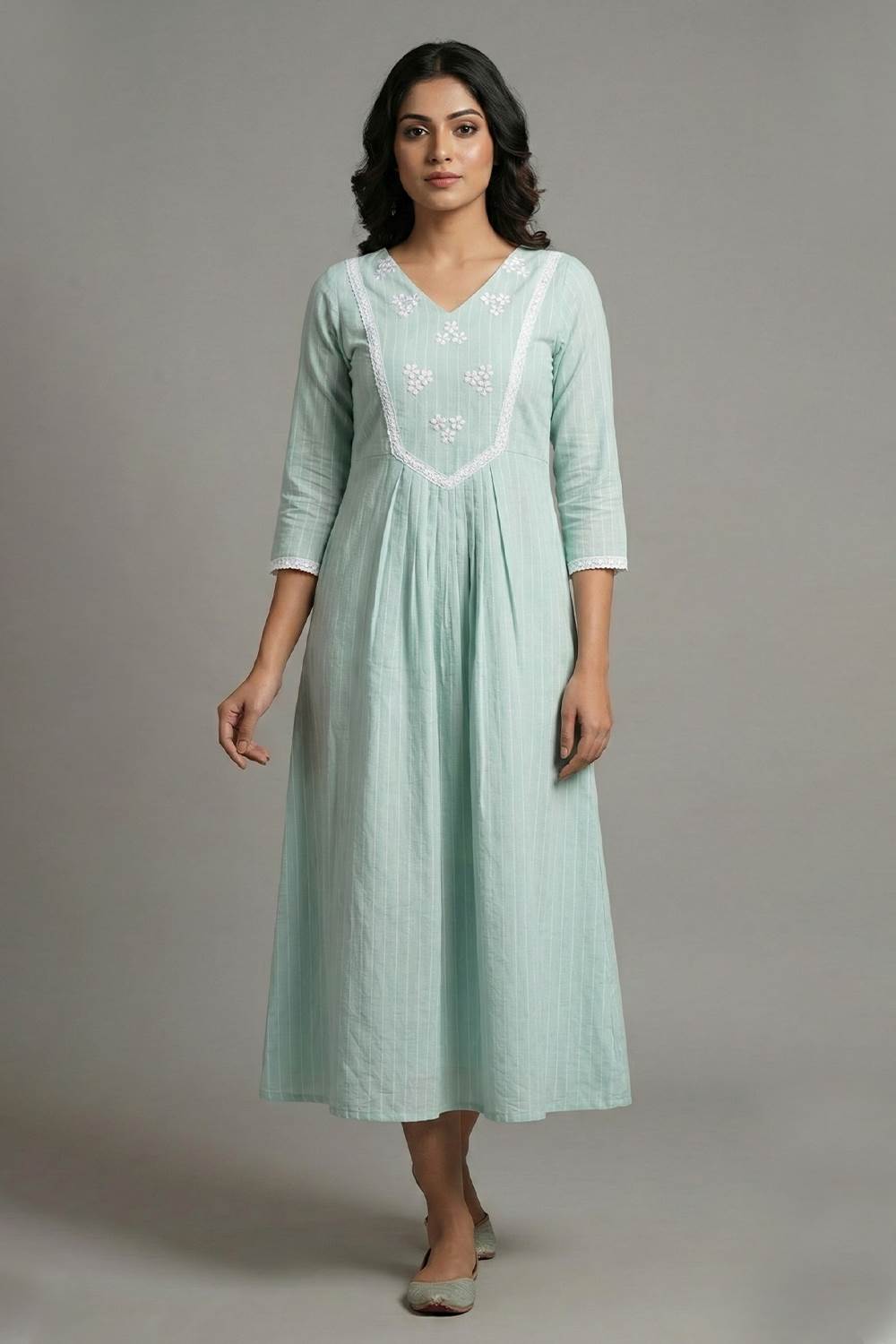 Mintgreen Center Pleated A Line Kurti