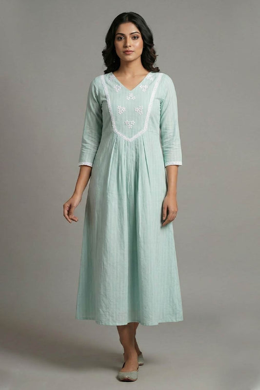 Mintgreen Center Pleated A Line Kurti