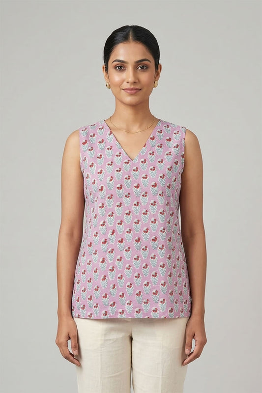 Baby Pink Short Top with Prints