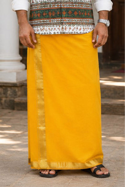 Yellow Dhothi with Golden Kara