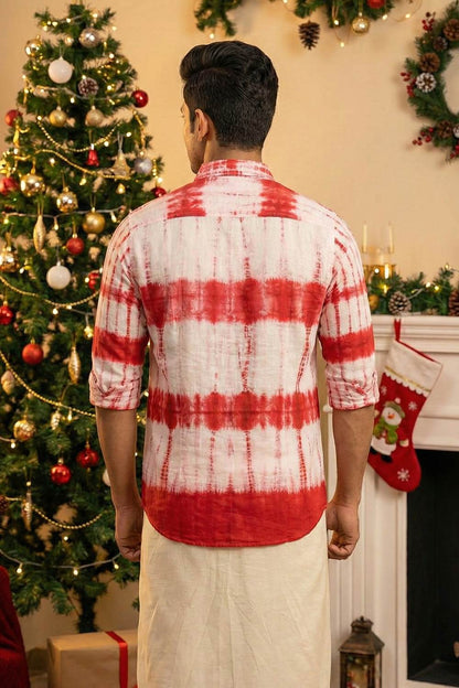 Red & White Shibori Full Sleeve Shirt