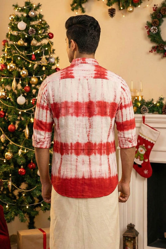 Red & White Shibori Full Sleeve Shirt