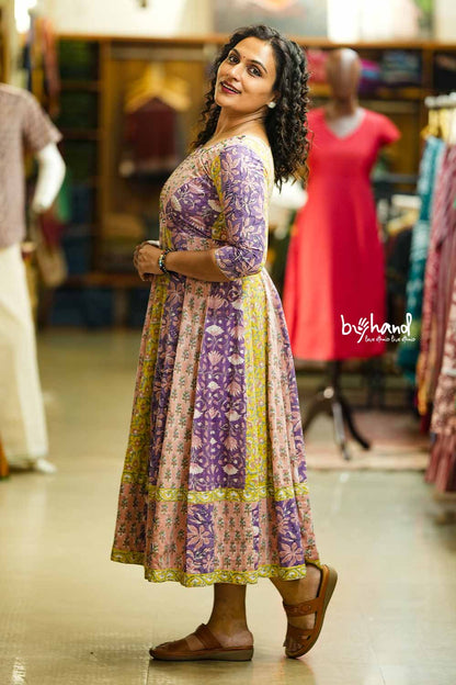 Sangeneri Multi Colour Print Anarkali With Mirror Embroidery