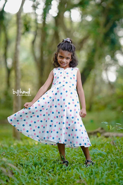 Pink and blue polka dot umbrella dress