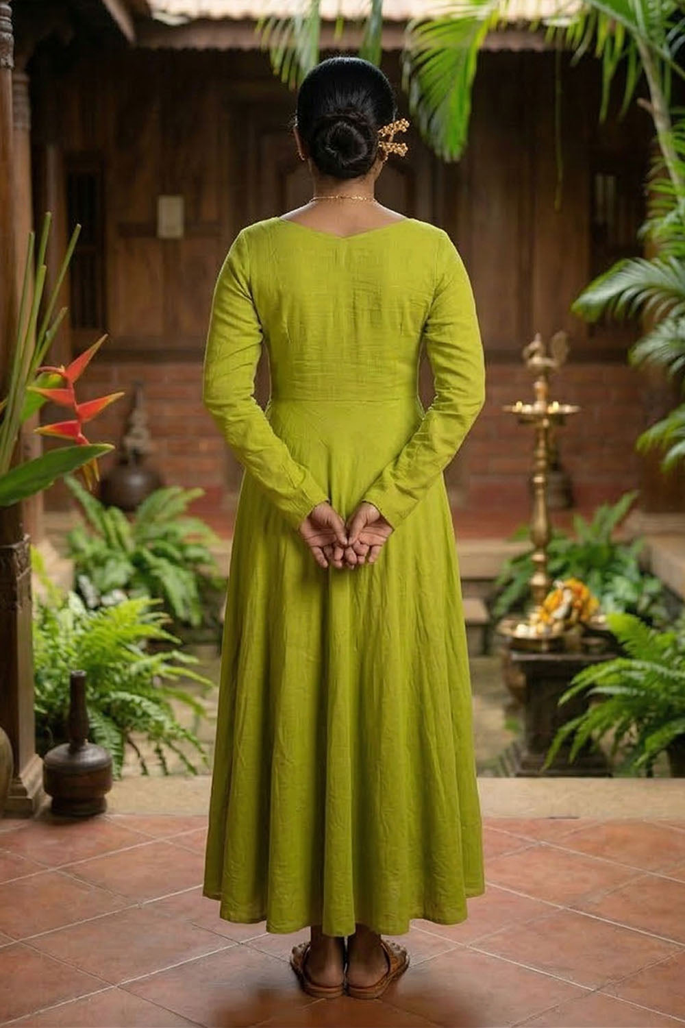 Green Mul Chanderi Umbrella cut Dress