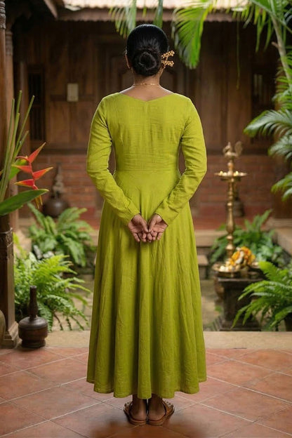 Green Mul Chanderi Umbrella cut Dress