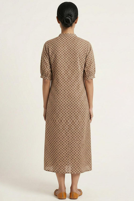 Beige with Small Floral Print Dress