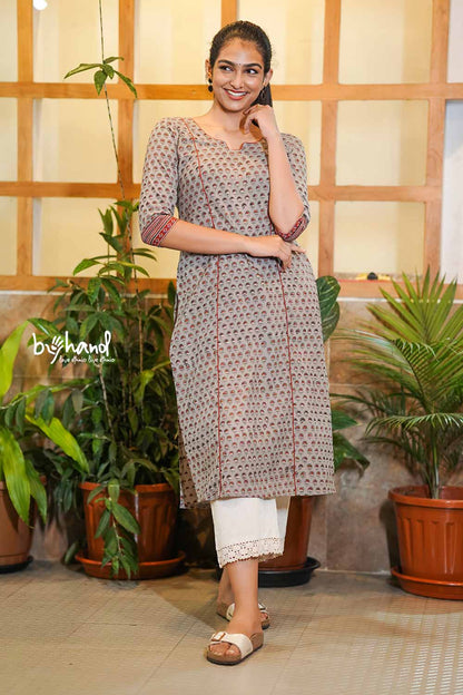 GREY KURTI WITH RED PIPING