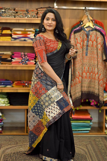 Black Base Saree with Multi Patch Pallu