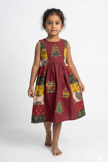 Red Patch Xmas Theme Embroidery Dress
