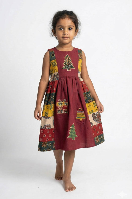 Red Patch Xmas Theme Embroidery Dress