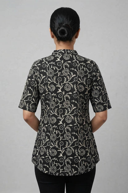 Black Short Top with White Prints