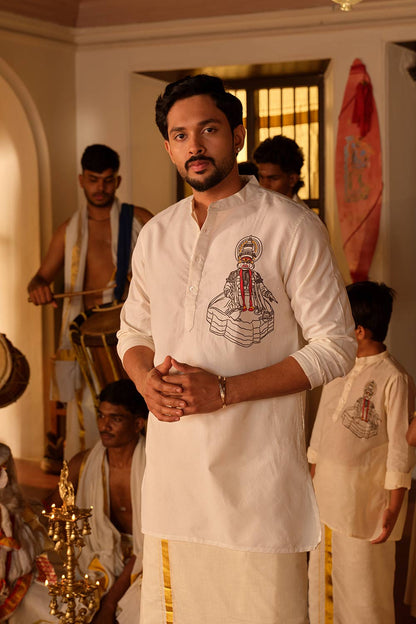 Kathakali Block Printed Off-white Long Kurta