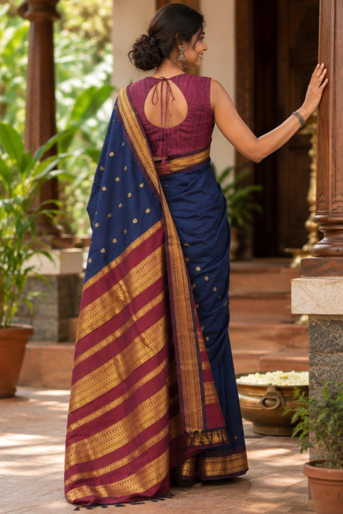 Blue Base Kalayani Cotton Saree