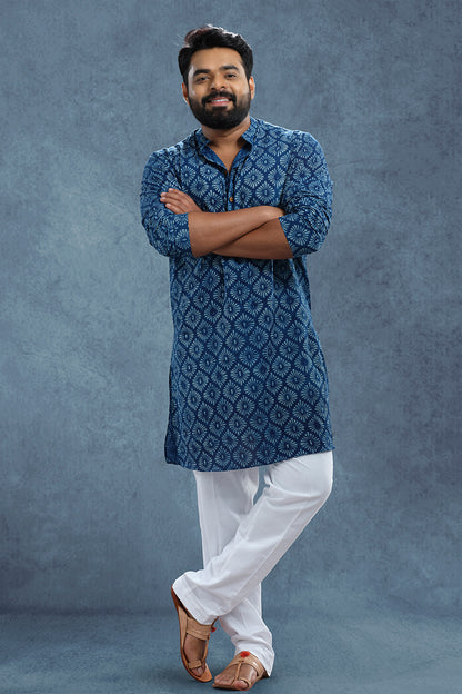 Indigo Kurta with Chinese Collar