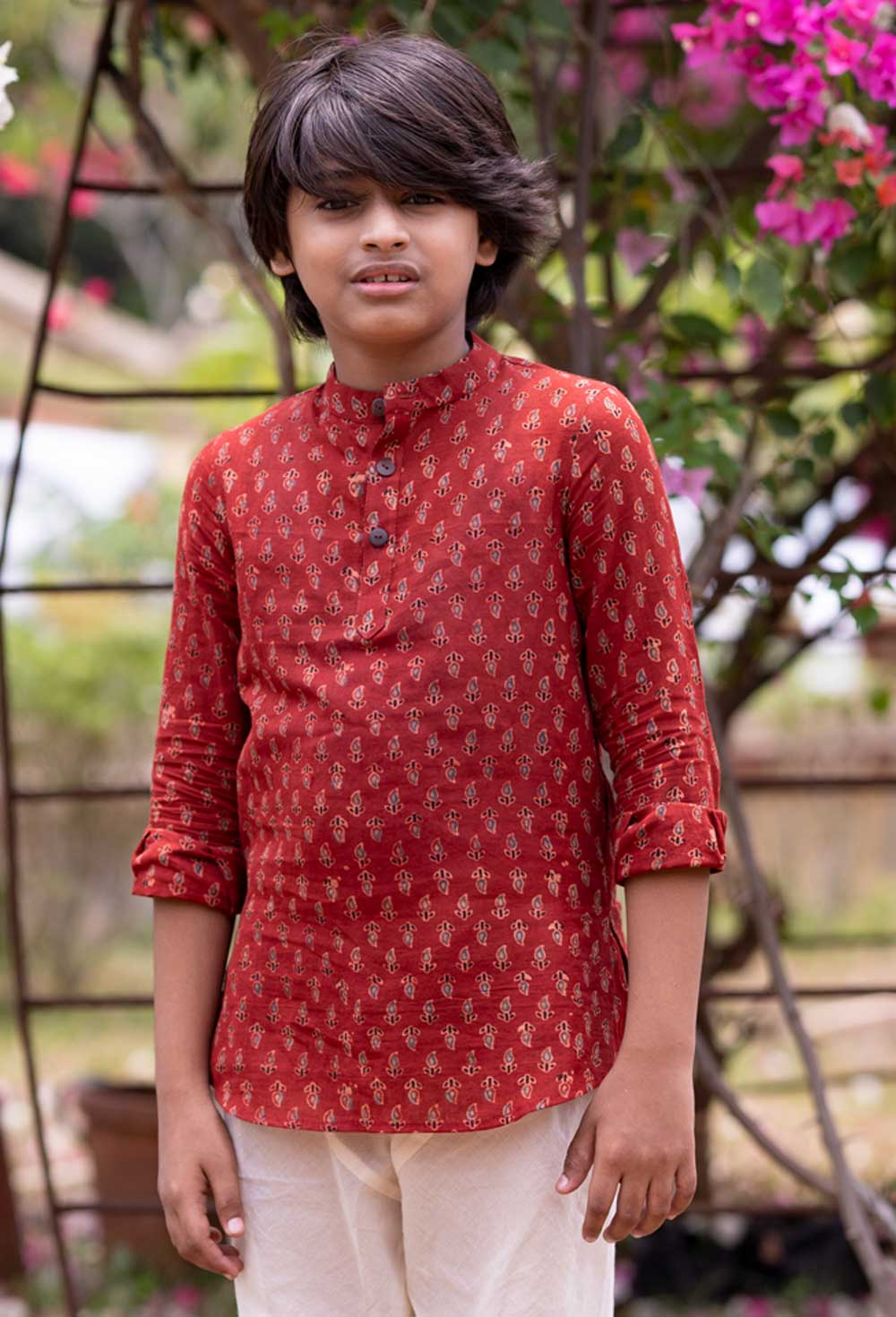 Red Ajrakh Boys Short Kurta