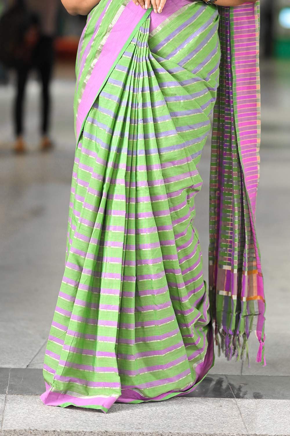 Chendamangalam green and violet check saree