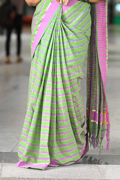 Chendamangalam green and violet check saree