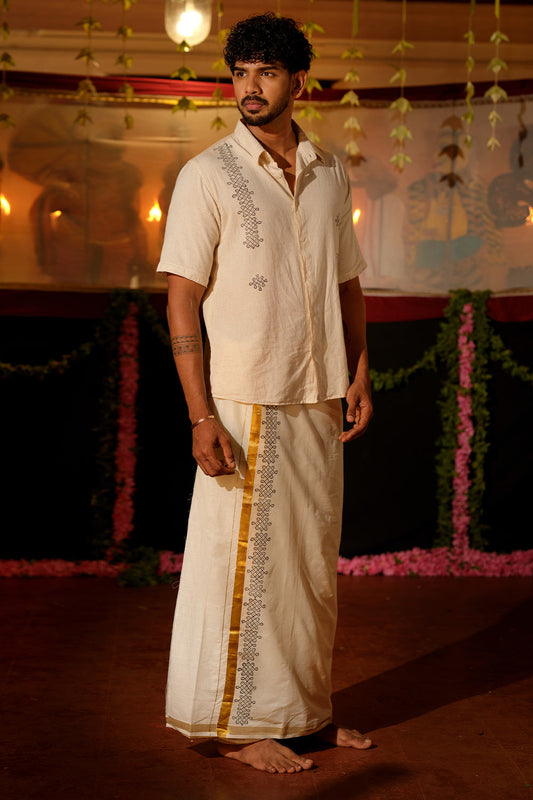 Offwhite HS Shirt With Rangoli Block Print