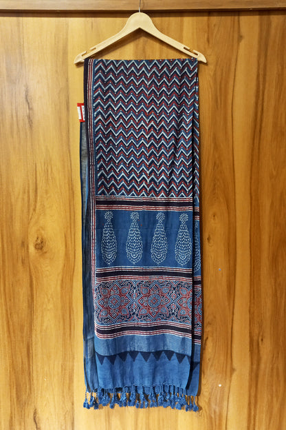 Blue Linen Dupatta with Zigzag