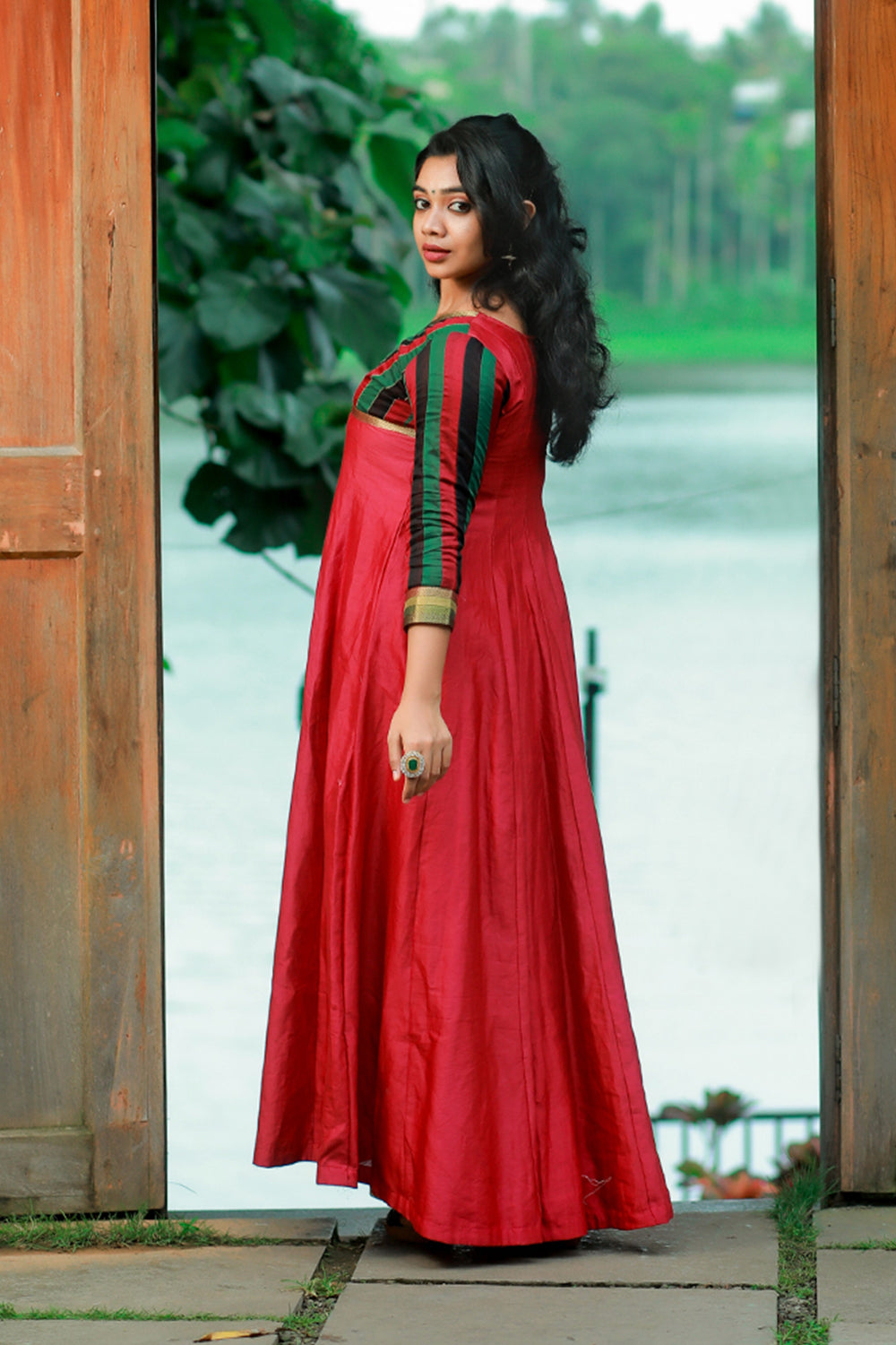 Maroon Maheshwari Anarkali