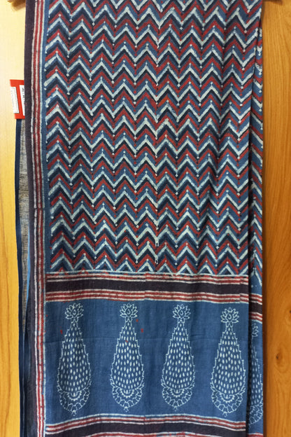 Blue Linen Dupatta with Zigzag