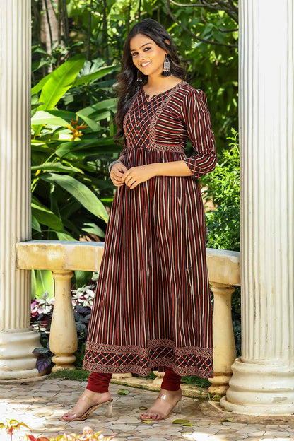 Black Ajrakh Stripes Anarkali