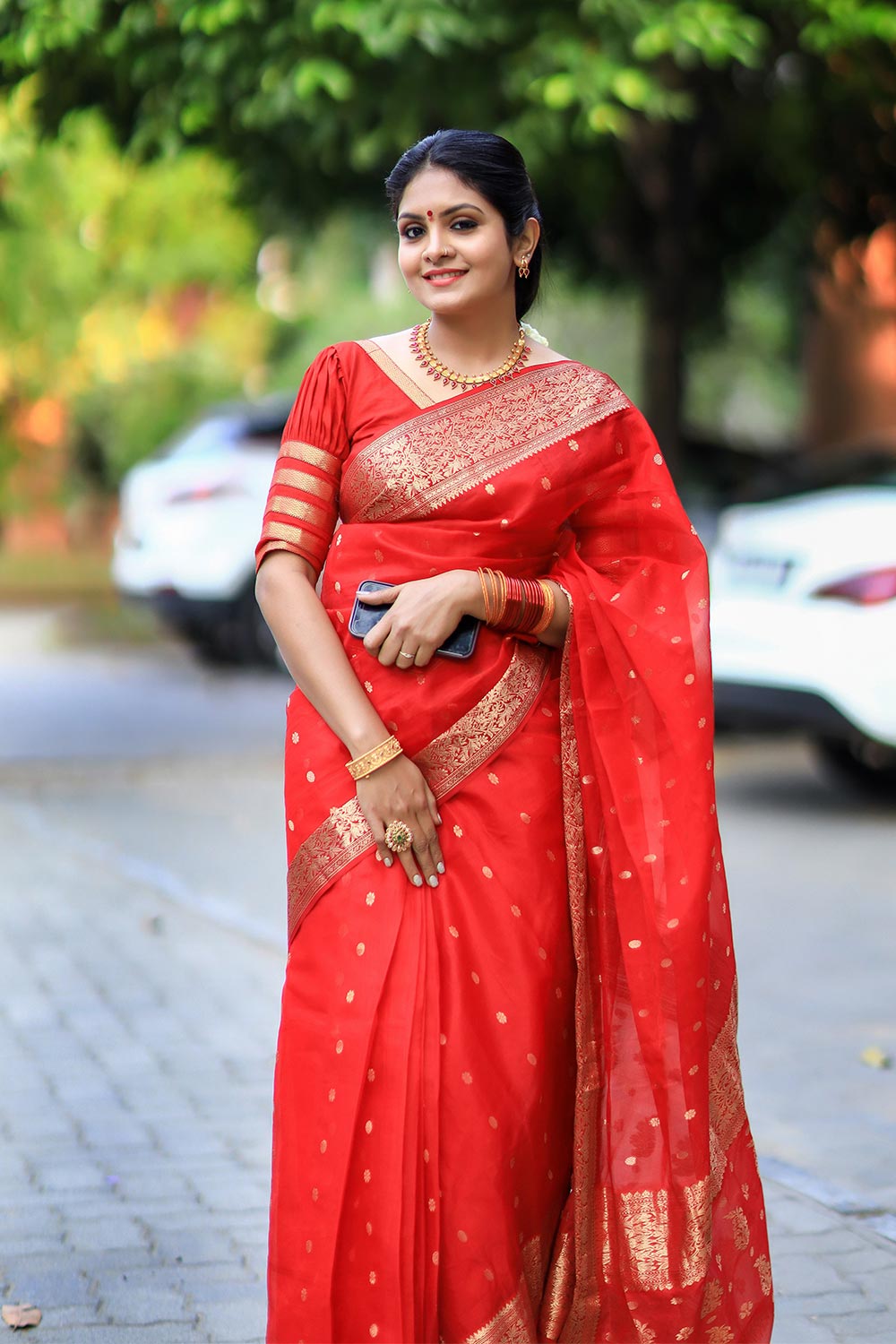 Red Chanderi Silk Saree