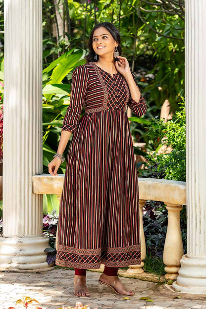 Black Ajrakh Stripes Anarkali