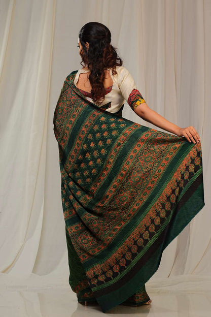 Green & Red Ajrakh Modal Silk Saree