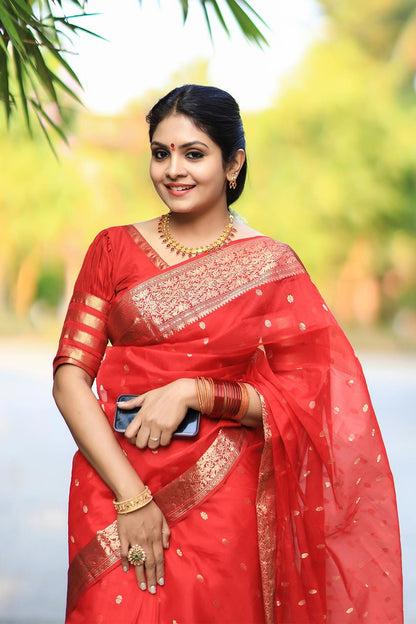 Red Chanderi Silk Saree