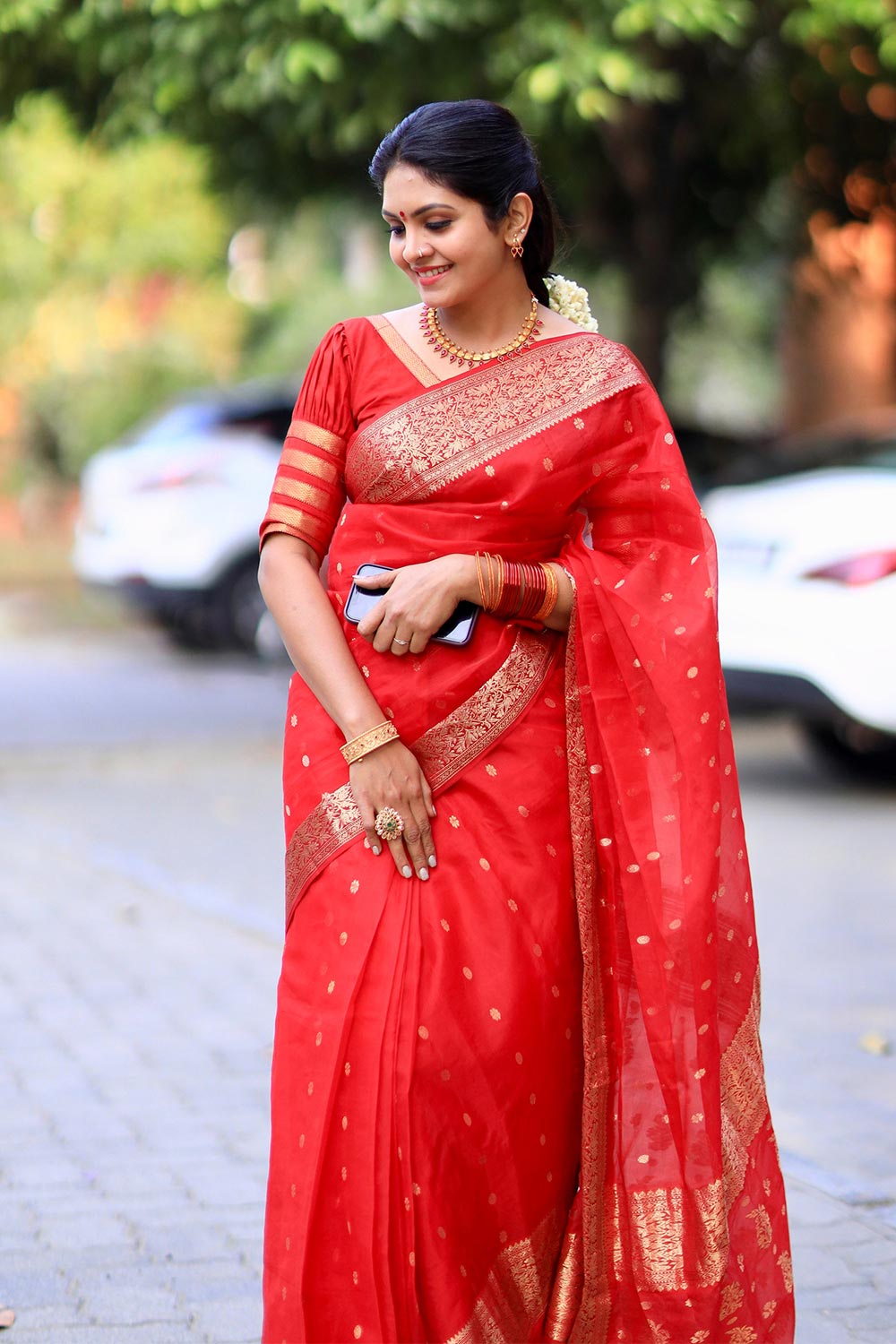 Red Chanderi Silk Saree