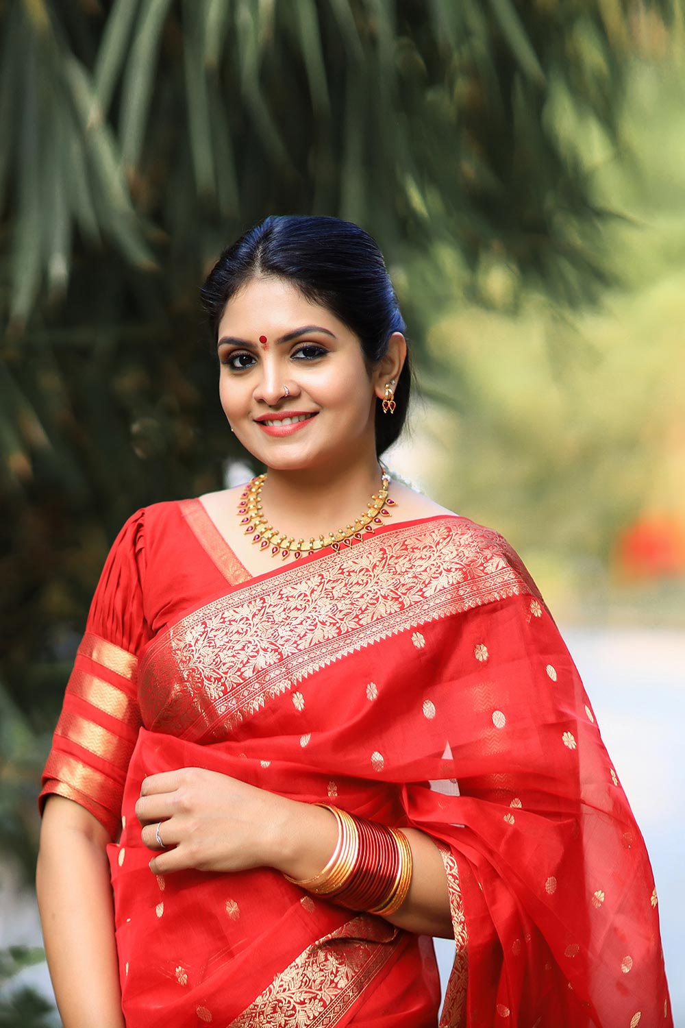 Red Chanderi Silk Saree