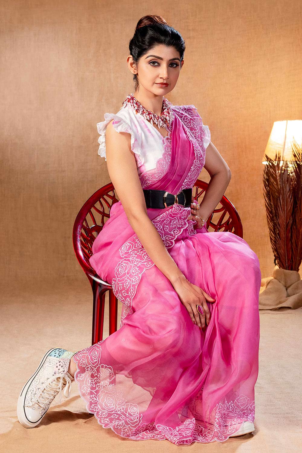 Pink Color Pure Silk Organza Saree