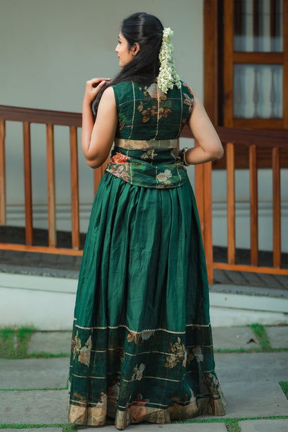 Floral Green Linen Silk Top