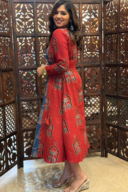 Black Blue & Red 3 Panel Ajrakh Wrap Dress