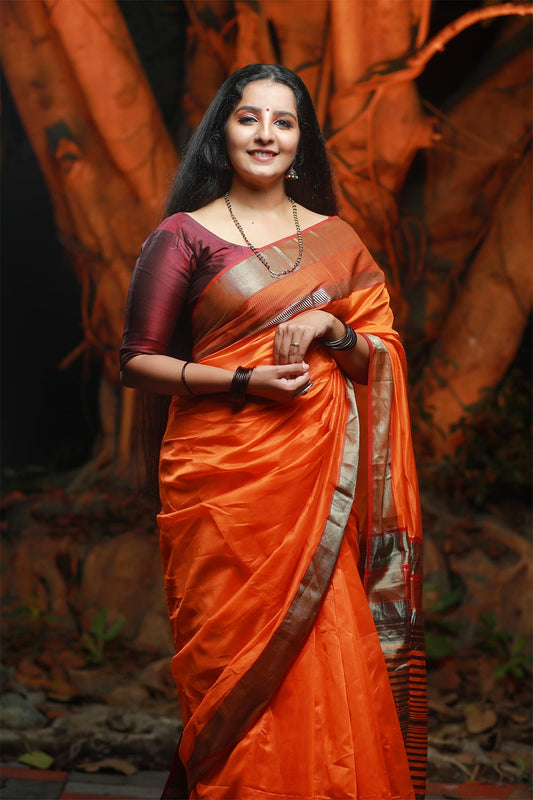 Maheshwari Silk Saree Orange base