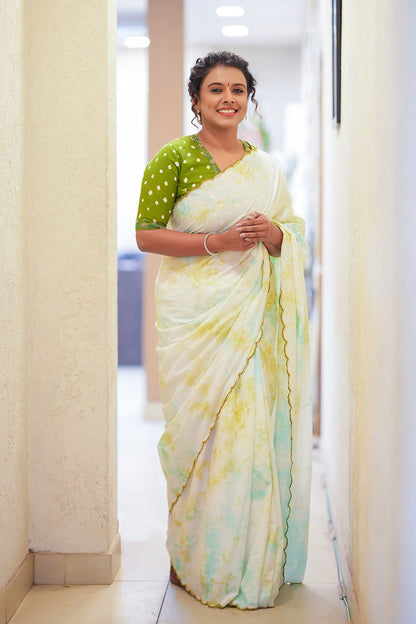 Blue-Green Shibori Saree